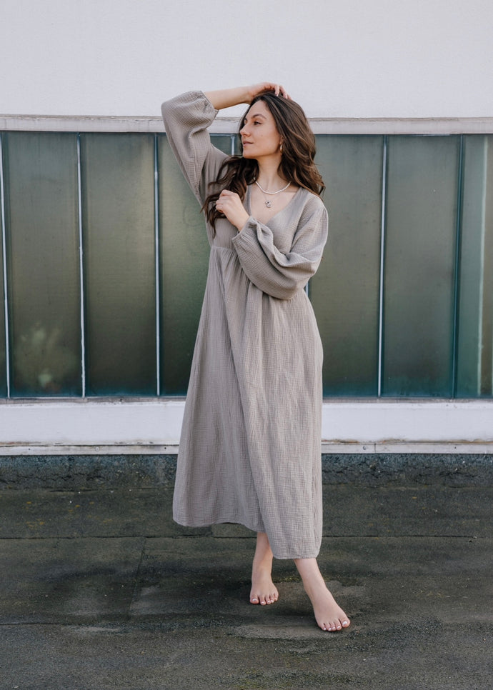 Musselinkleid | Taupe, Beige, Schwarz