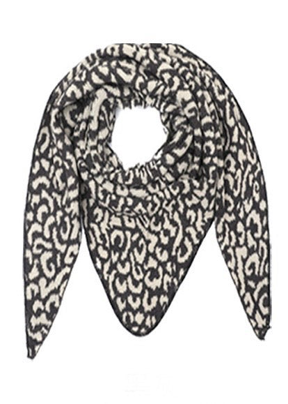 Dreiecksschal mit Leoprint | Grau/Ecru