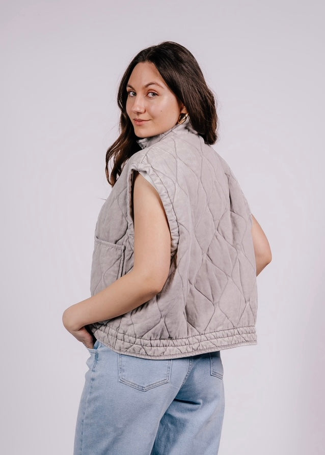 Denim Steppweste | Washed Grey