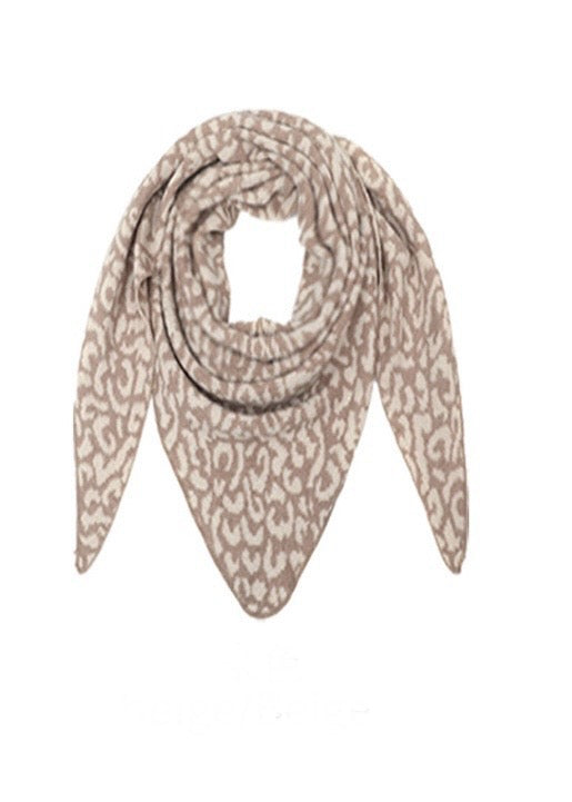 Dreiecksschal mit Leoprint | Beige/Ecru