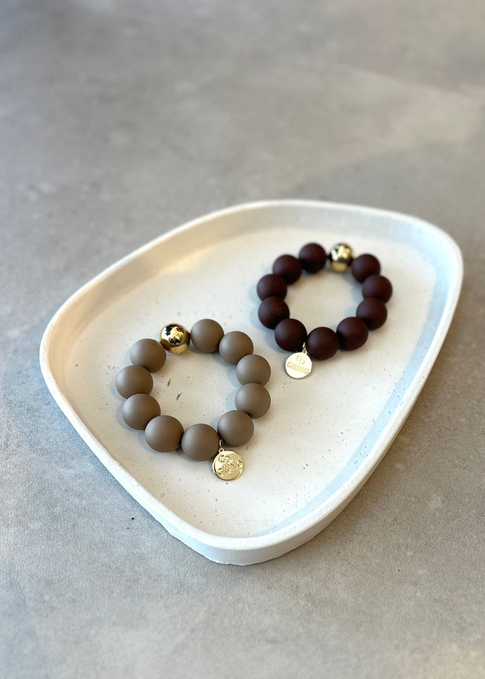 Elastisches Kugelarmband | Taupe & Mokka
