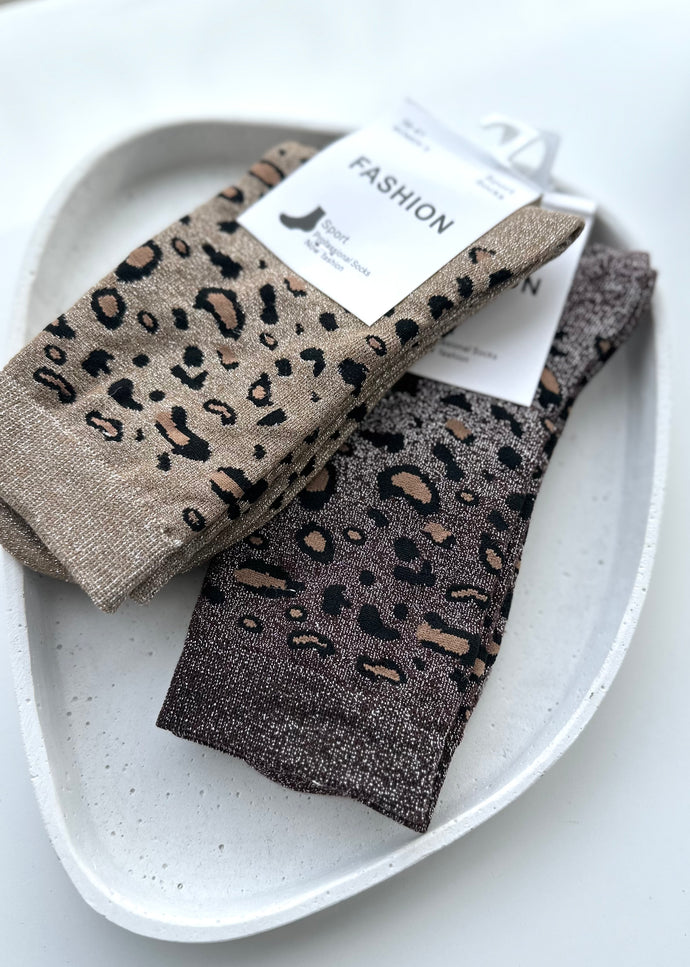 Leo Socken mit Lurex | Beige & Mokka