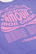 Lade das Bild in den Galerie-Viewer, Lila Sweatshirt &quot;Bonjour amour mon chéri&quot;
