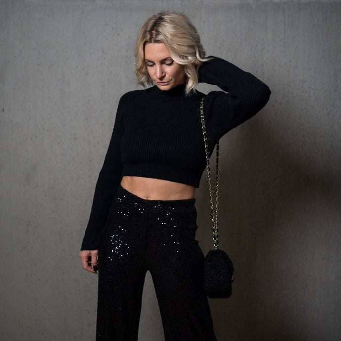 Longsleeve Crop Top | Schwarz