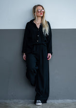 Lade das Bild in den Galerie-Viewer, Long Mousselin Zweiteiler &quot;LINA&quot; | Schwarz
