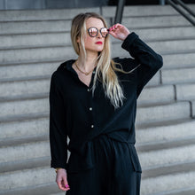 Lade das Bild in den Galerie-Viewer, Long Mousselin Zweiteiler &quot;LINA&quot; | Schwarz
