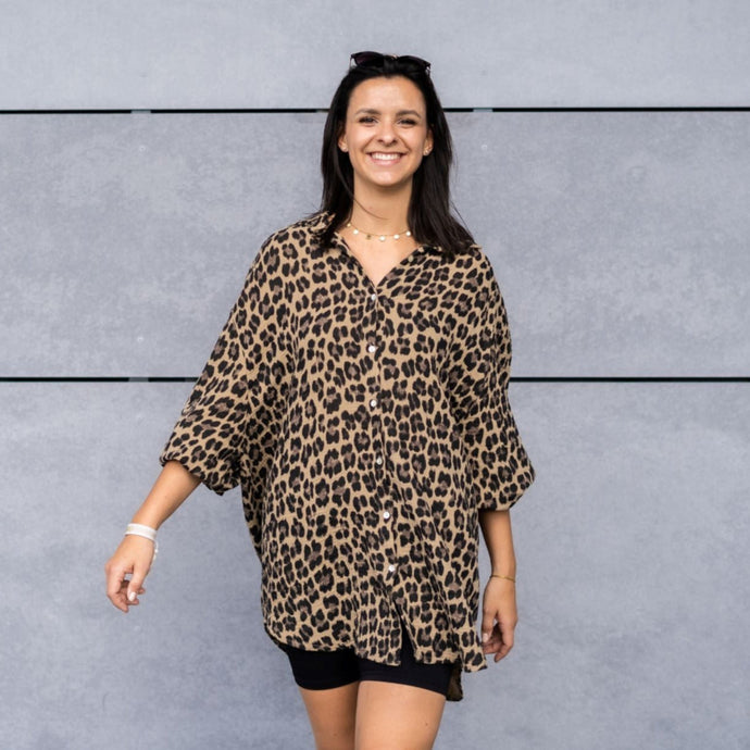 Long Leo Mousselin Bluse | Braun