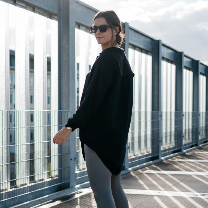 Long Musselin Bluse | Schwarz