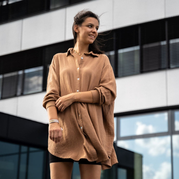 Kopie von Long Mousselin Bluse | Nougat