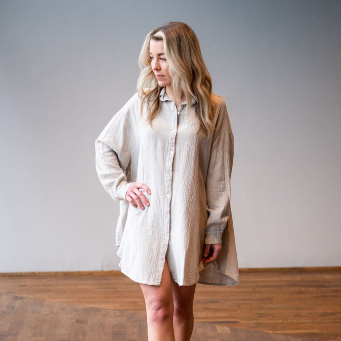 Long Musselin Bluse | Taupe