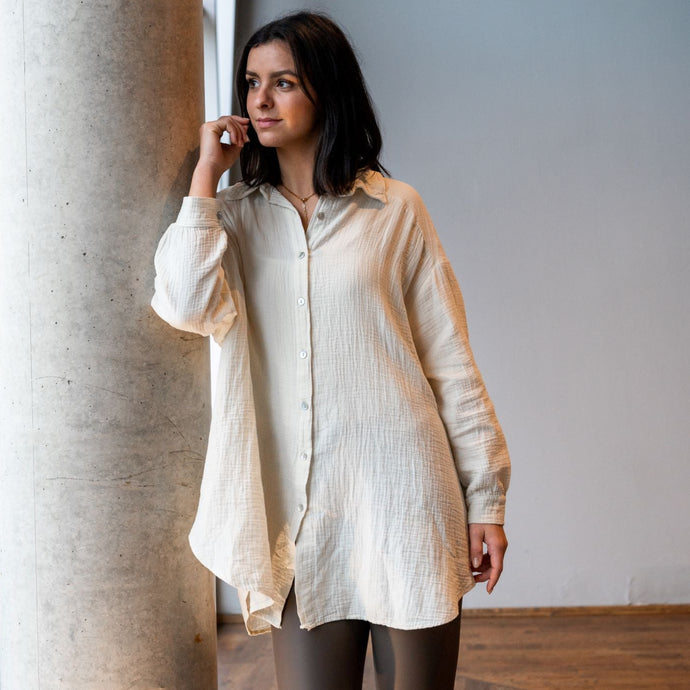 Long Musselin Bluse | Cream